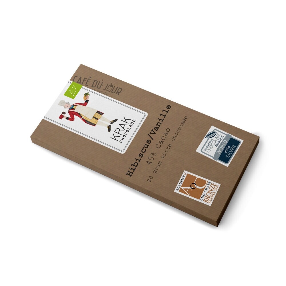 Krak Schokolade – Hibiskus/Vanille – Weiße Schokolade