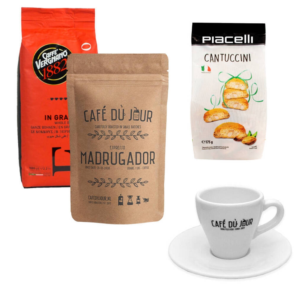 Starterpaket – Espresso-Viertelstündchen – Zubehör und 2 Kilo Kaffeebohnen