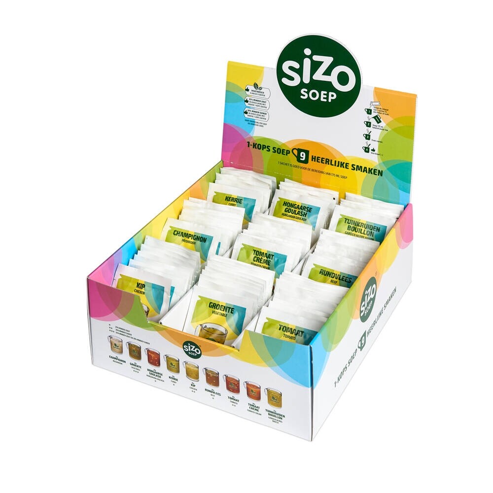 Sizo Soup Display Box 9 Geschmacksrichtungen - Instantsuppe - 95 Portionsbeutel
