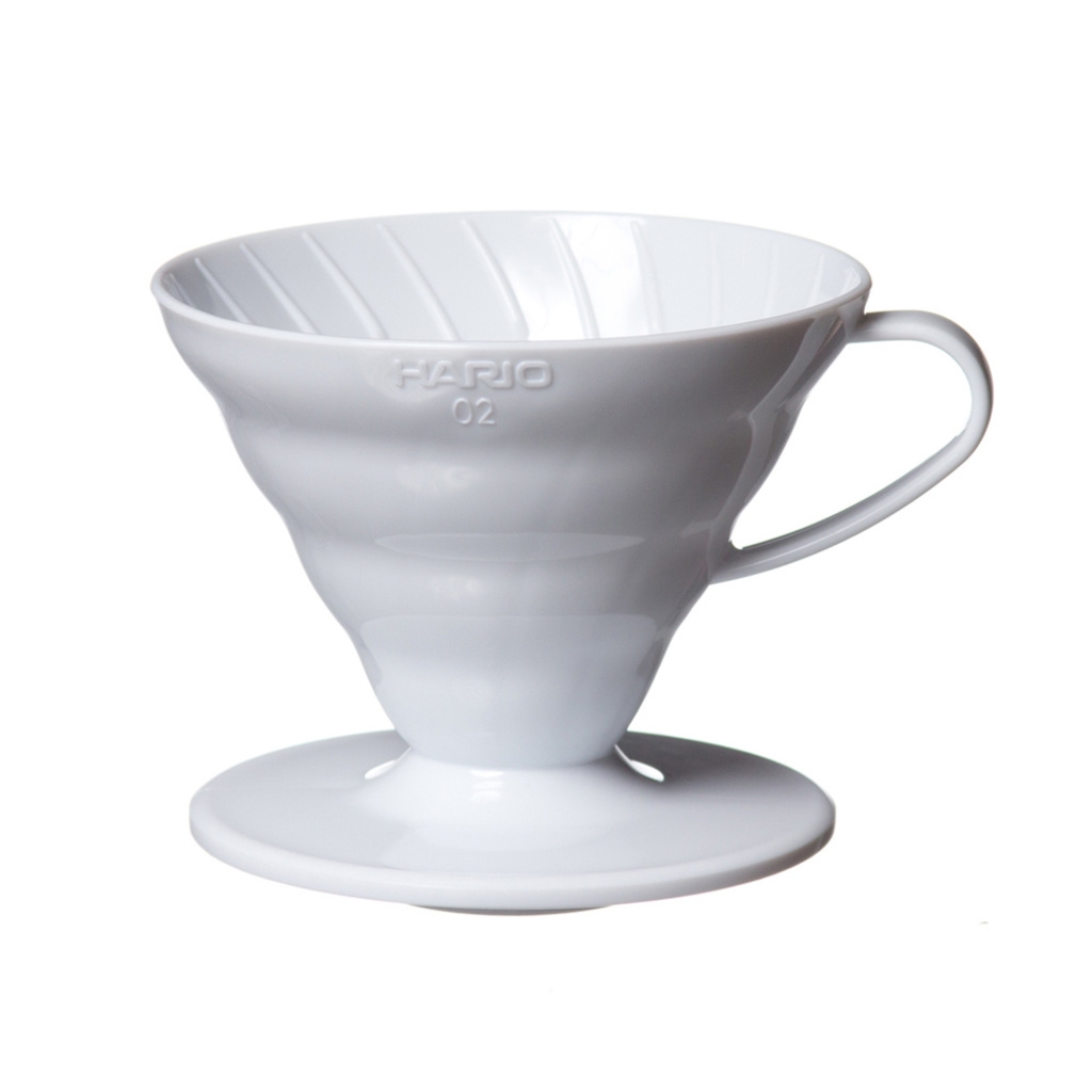 Hario V60 Dripper aus weißem Kunststoff Größe 02