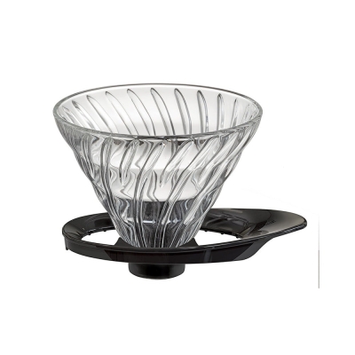 Hario V60 Tropfer - Glas mit schwarzem Halter, neuer Typ - Größe 02 (VDGR-02-B)