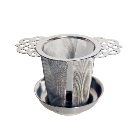 Teefilter Edelstahl - Teesieb loser Tee für Tasse oder ganze Kanne mit Halter und Abtropfschale