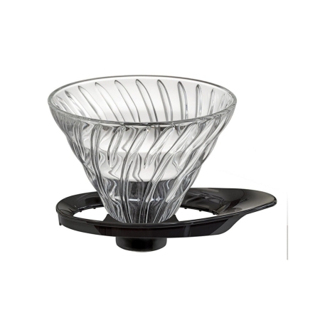 Hario V60 Tropfer - Glas mit schwarzem Halter, neuer Typ - Größe 02 (VDGR-02-B)